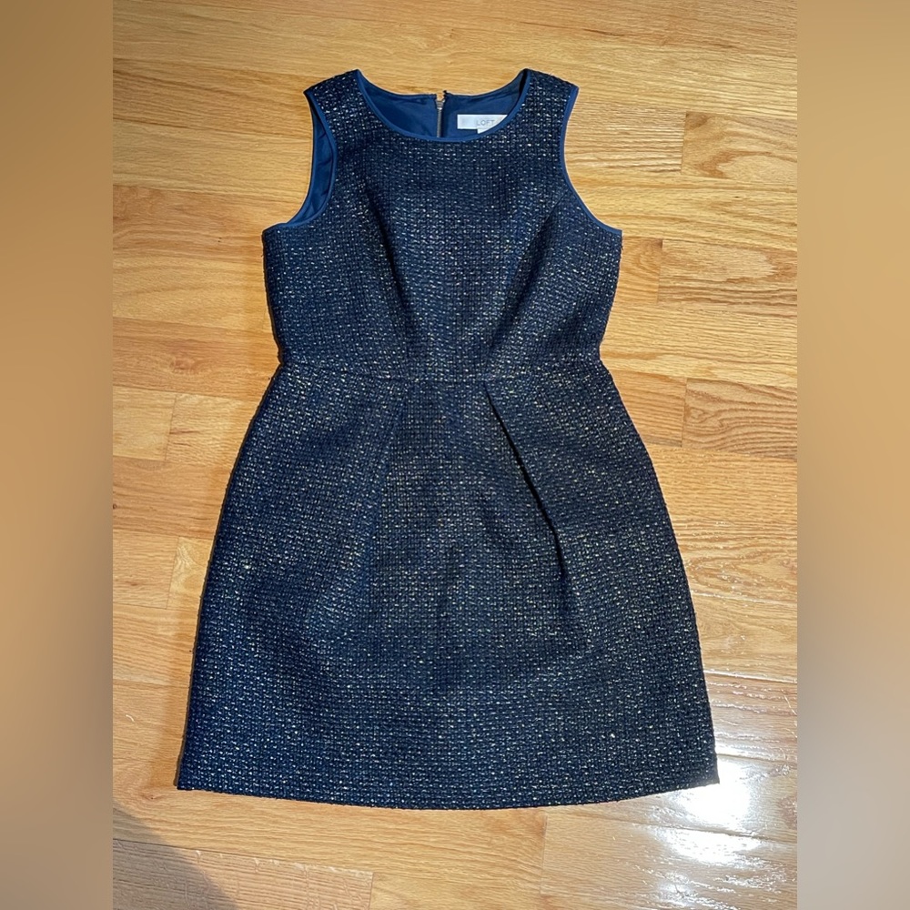 Gold and navy tweed dress